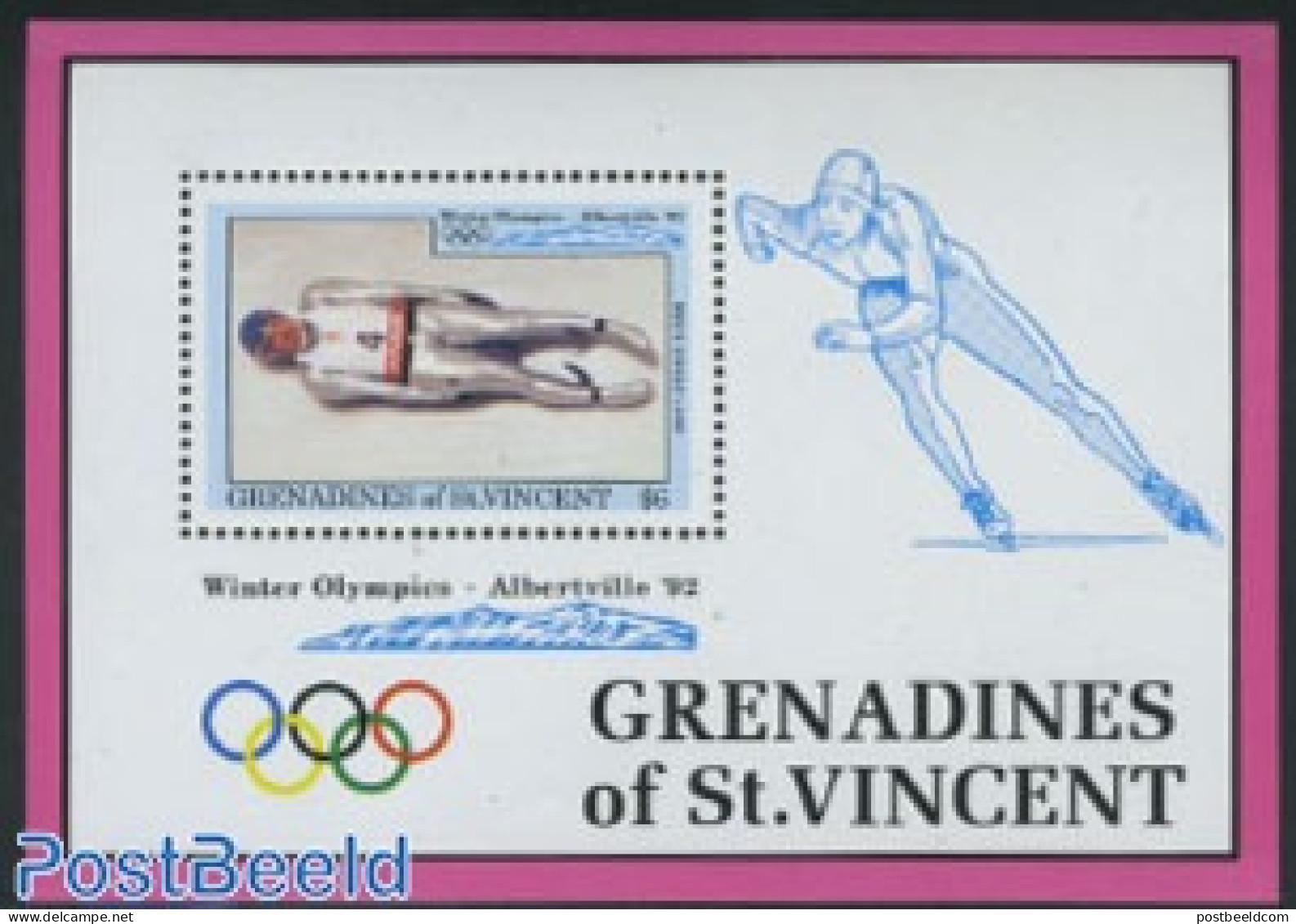 Saint Vincent & The Grenadines 1992 Olympic Winter Games S/s, Rodeln, Mint NH, Sport - Olympic Winter Games - St.Vincent Und Die Grenadinen