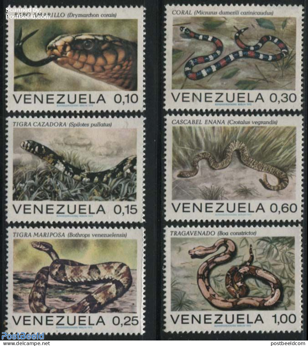 Venezuela 1972 Snakes 6v, Mint NH, Nature - Reptiles - Snakes - Venezuela