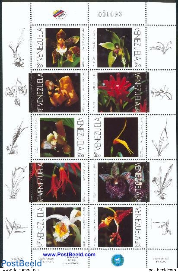 Venezuela 2001 Orchids 10v M/s, Mint NH, Nature - Flowers & Plants - Orchids - Venezuela