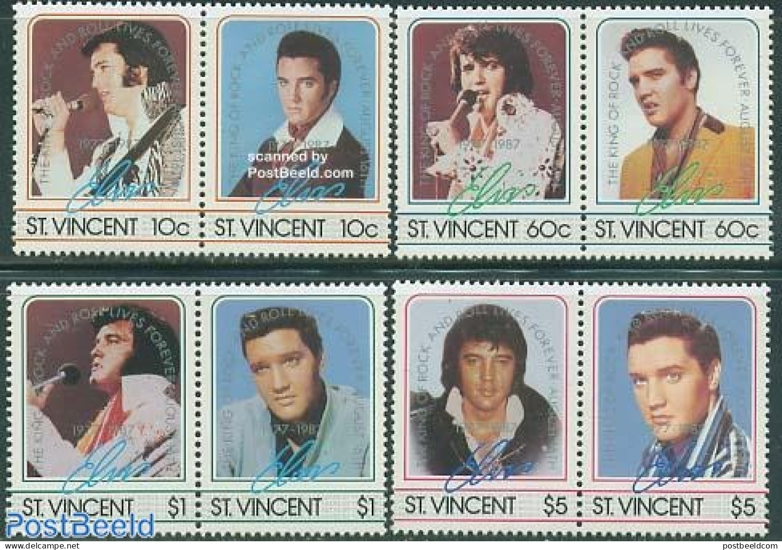 Saint Vincent 1987 Elvis Presley 4x2v [:] Overprints, Mint NH, Performance Art - Elvis Presley - Music - Popular Music - Elvis Presley