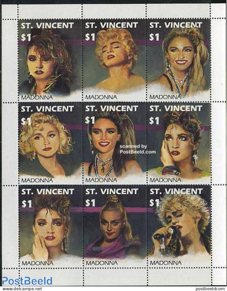 Saint Vincent 1991 Madonna 9v M/s, Mint NH, Performance Art - Music - Popular Music - Muziek