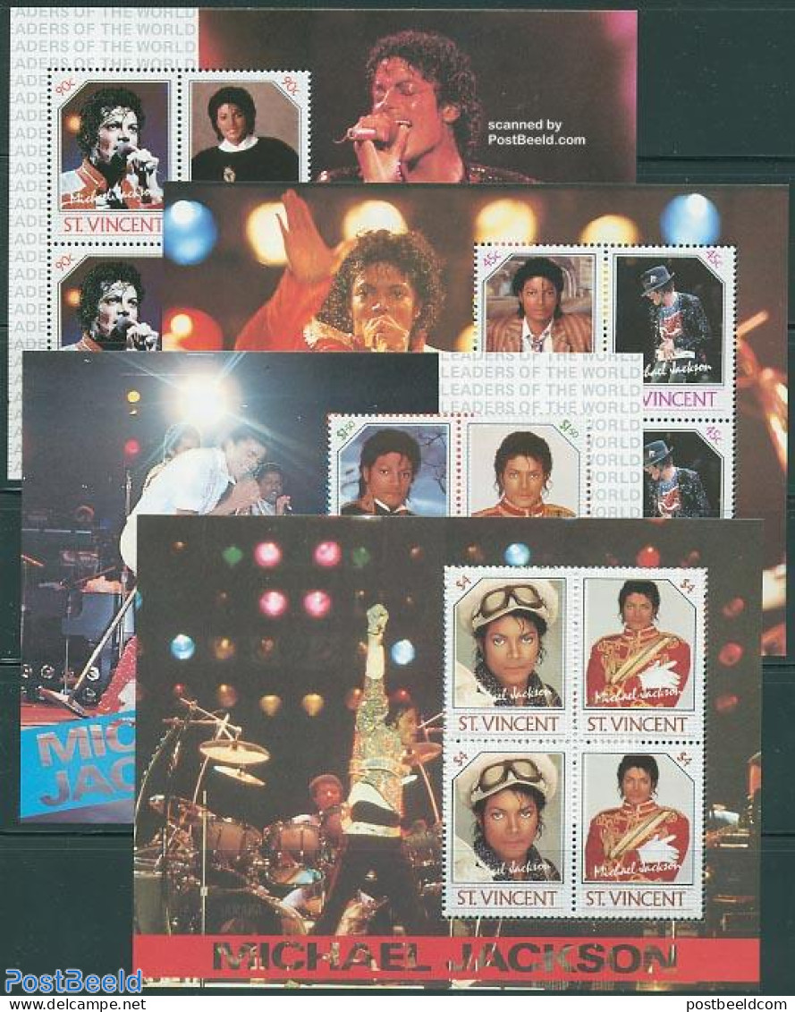 Saint Vincent 1985 Michael Jackson 4 S/s, Mint NH, Performance Art - Michael Jackson - Music - Popular Music - Muziek