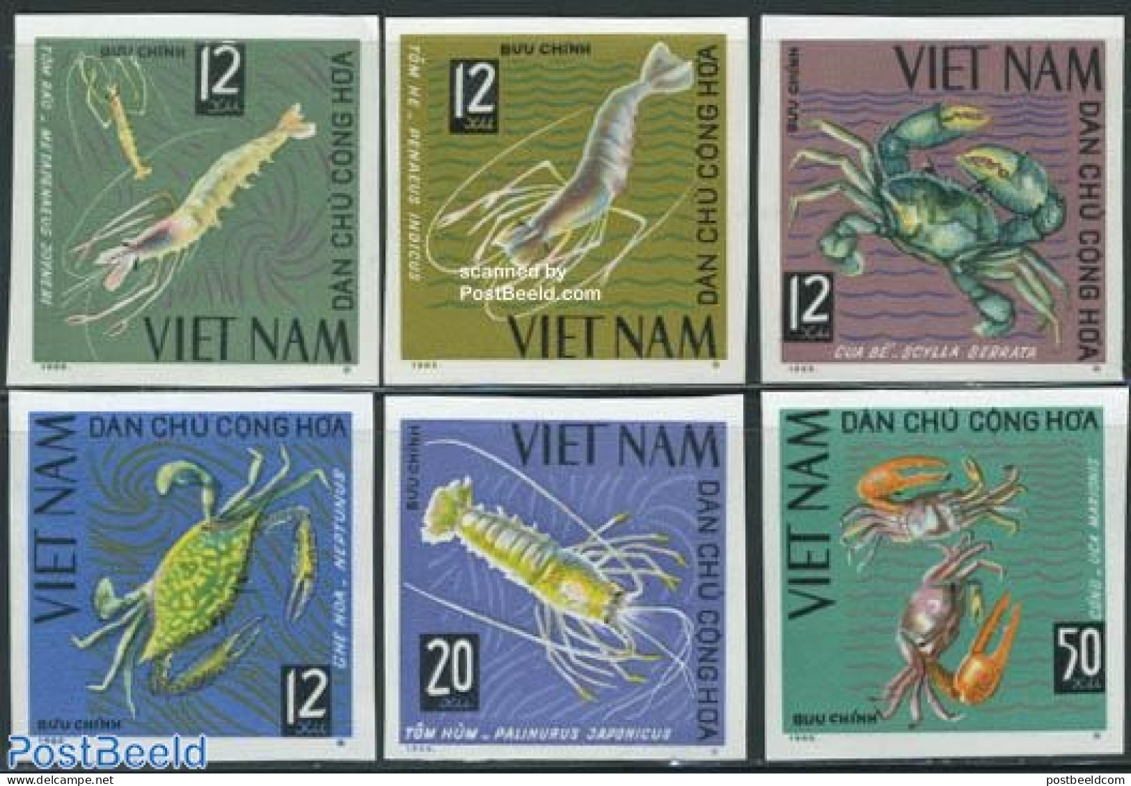 Vietnam 1965 Crabs, Lobsters 6v Imperforated, Mint NH, Nature - Shells & Crustaceans - Crabs And Lobsters - Marine Life