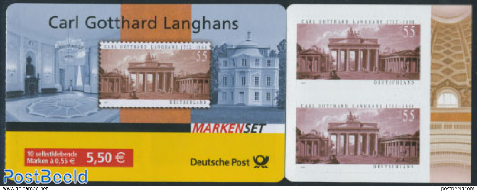 Germany, Federal Republic 2007 Carl Gotthard Langhans Booklet S-a, Mint NH, Stamp Booklets - Unused Stamps