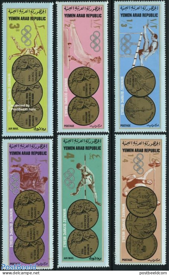 Yemen, Arab Republic 1968 Olympic Winners 6v, Mint NH, Nature - Sport - Horses - Athletics - Gymnastics - Olympic Game.. - Athletics