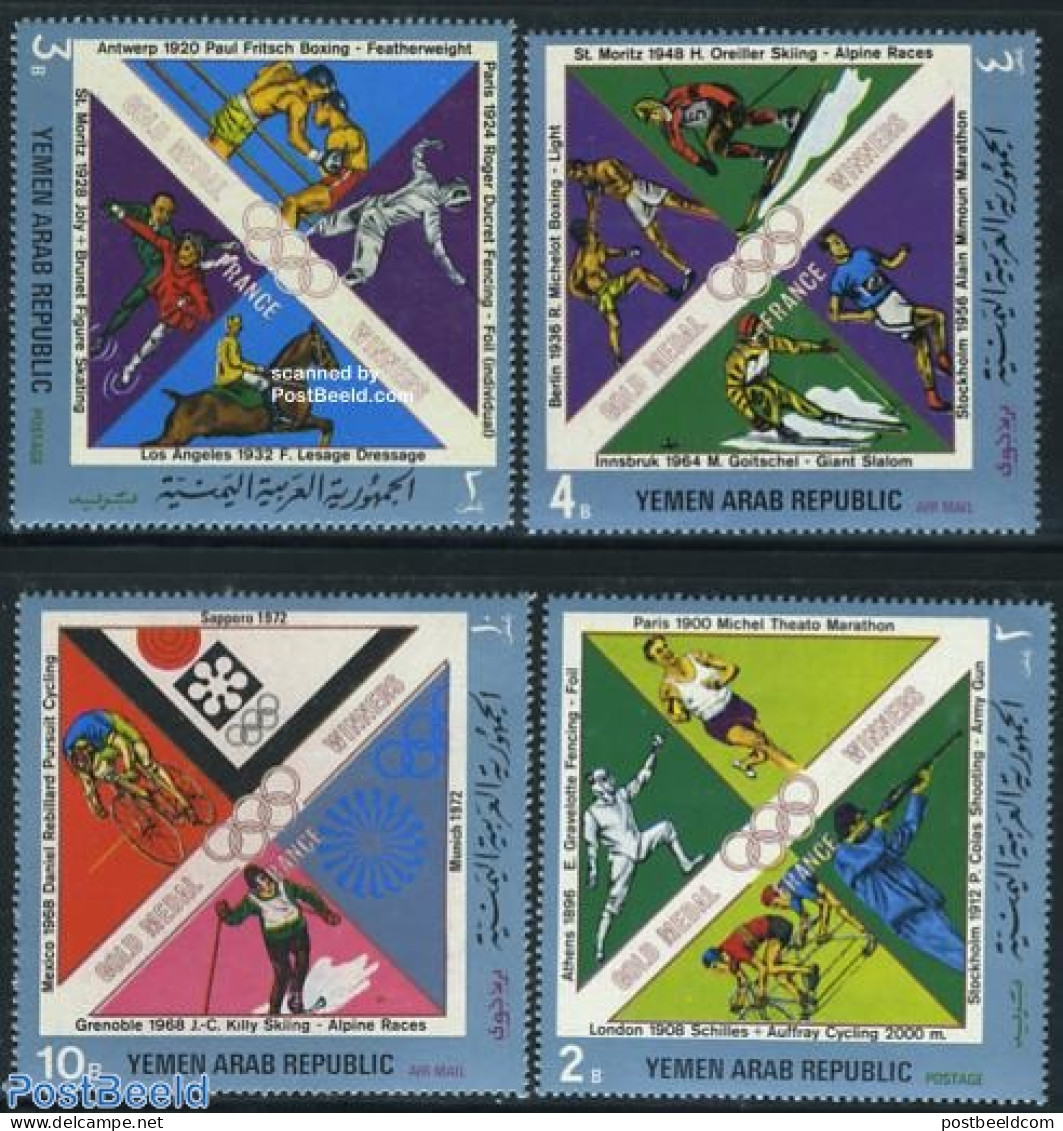 Yemen, Arab Republic 1972 French Olympic Winners 4v, Mint NH, Sport - Cycling - Fencing - Olympic Games - Shooting Spo.. - Wielrennen
