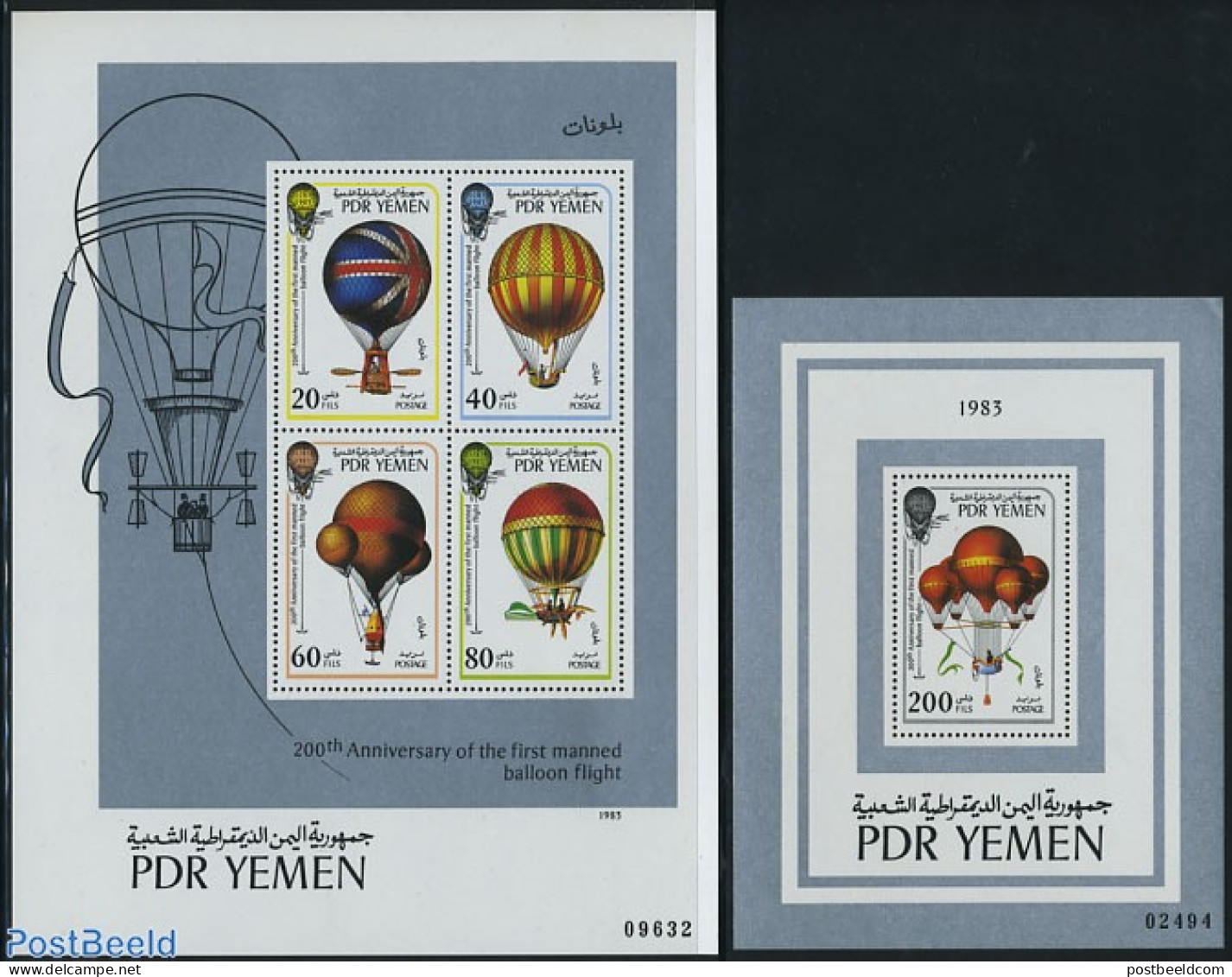 Yemen, South 1983 Aviation Bicentenary 2 S/s, Mint NH, Transport - Balloons - Airships