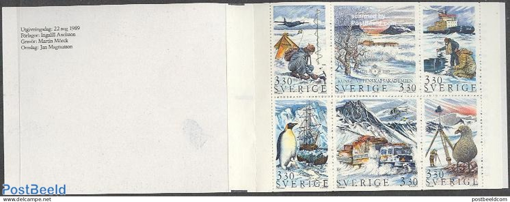 Sweden 1989 Arctic Exploration 6v In Booklet, Mint NH, Nature - Science - Transport - Birds - Penguins - The Arctic & .. - Unused Stamps