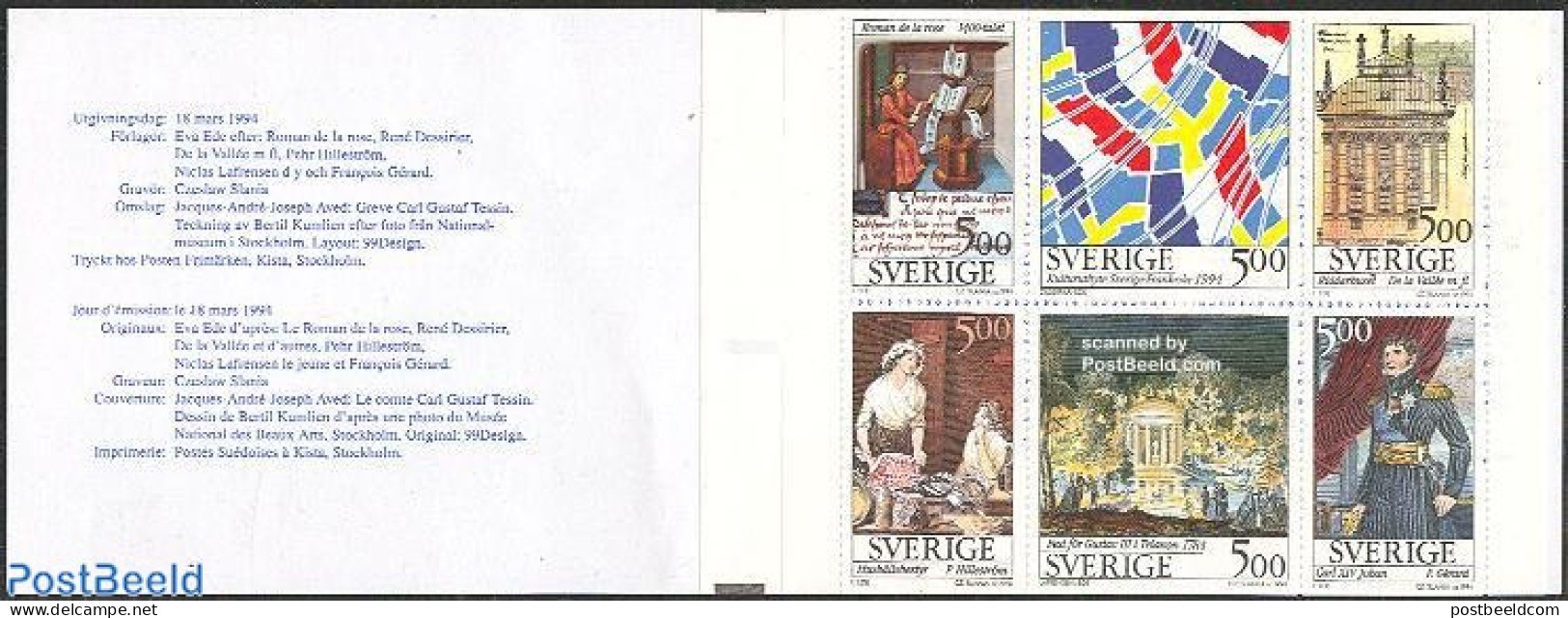 Sweden 1994 Sweden/France 6v In Booklet, Mint NH, History - Various - Flags - Stamp Booklets - Joint Issues - Art - Ca.. - Unused Stamps