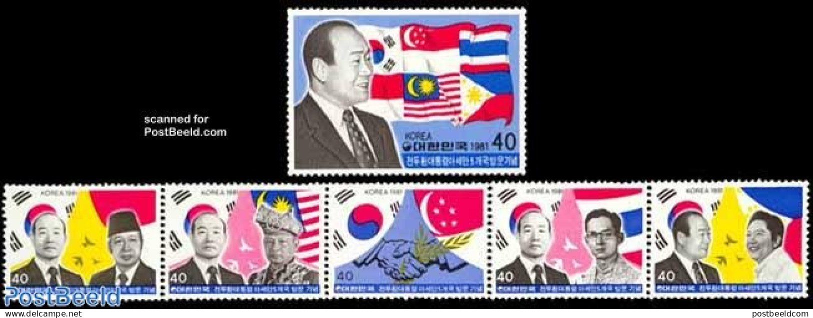 Korea, South 1981 Presidential Travels 6v (1v+[::::]), Mint NH, History - Flags - Politicians - Corée Du Sud