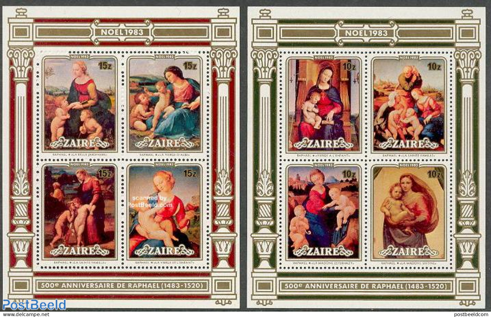 Congo Dem. Republic, (zaire) 1983 Christmas 2 S/s, Mint NH, Religion - Christmas - Art - Paintings - Raphael - Weihnachten