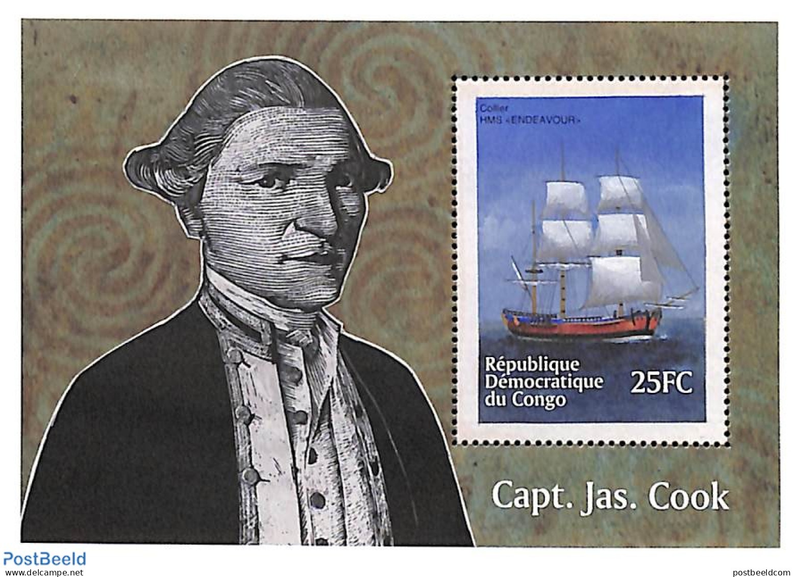 Congo Dem. Republic, (zaire) 2001 HMS Endeavour S/s, Mint NH, History - Transport - Explorers - Ships And Boats - Explorateurs
