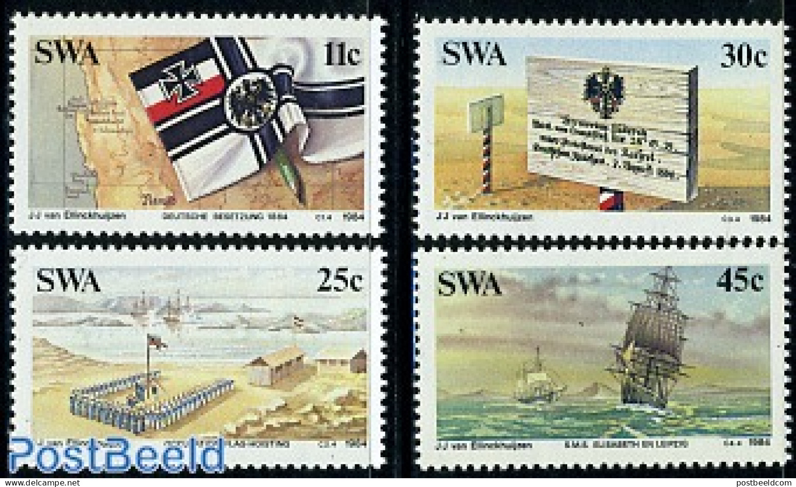 South-West Africa 1984 German Occupation 4v, Mint NH, History - Transport - Various - Germans - History - Ships And Bo.. - Barche