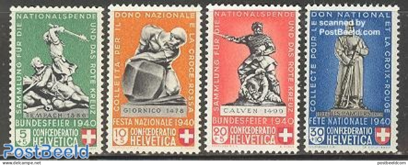 Switzerland 1940 Pro Patria 4v, Mint NH, Art - Sculpture - Unused Stamps