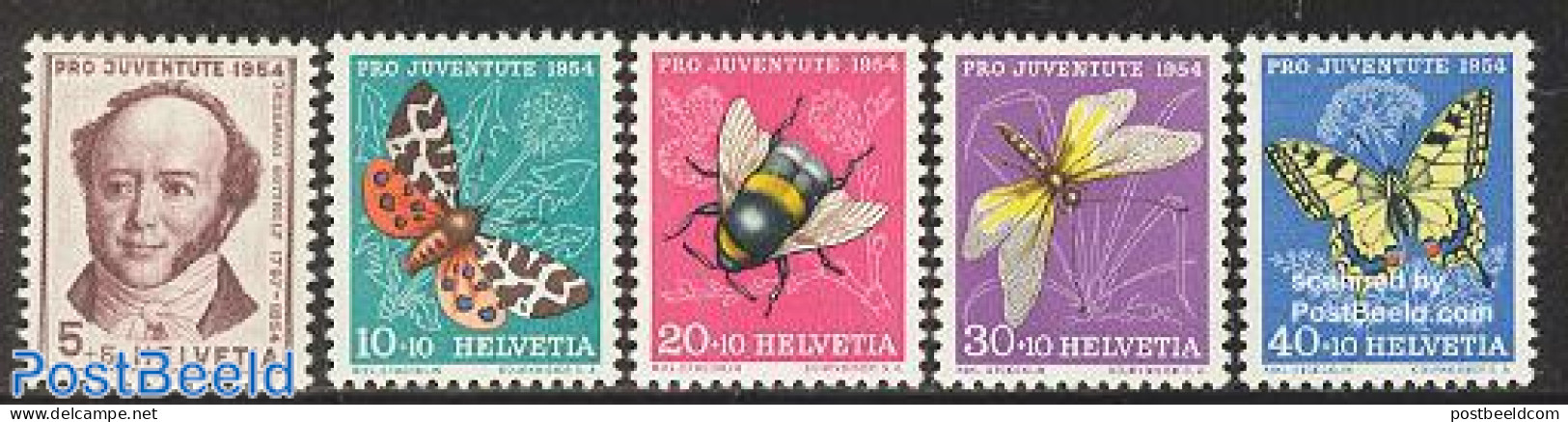 Switzerland 1954 Pro Juventute 5v, Mint NH, Nature - Butterflies - Insects - Art - Authors - Ongebruikt