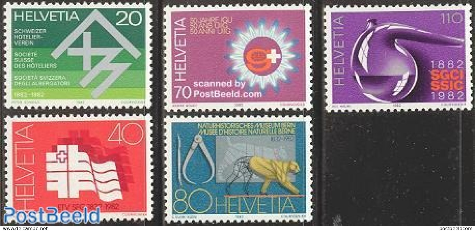Switzerland 1982 Mixed Issue 5v, Mint NH, Science - Various - Chemistry & Chemists - Tourism - Art - Museums - Nuovi