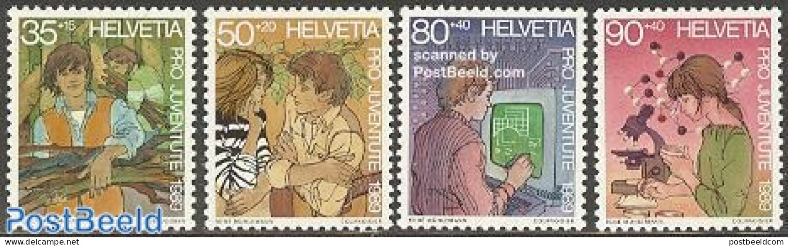 Switzerland 1989 Pro Juventute 4v, Mint NH, Nature - Science - Trees & Forests - Computers & IT - Neufs