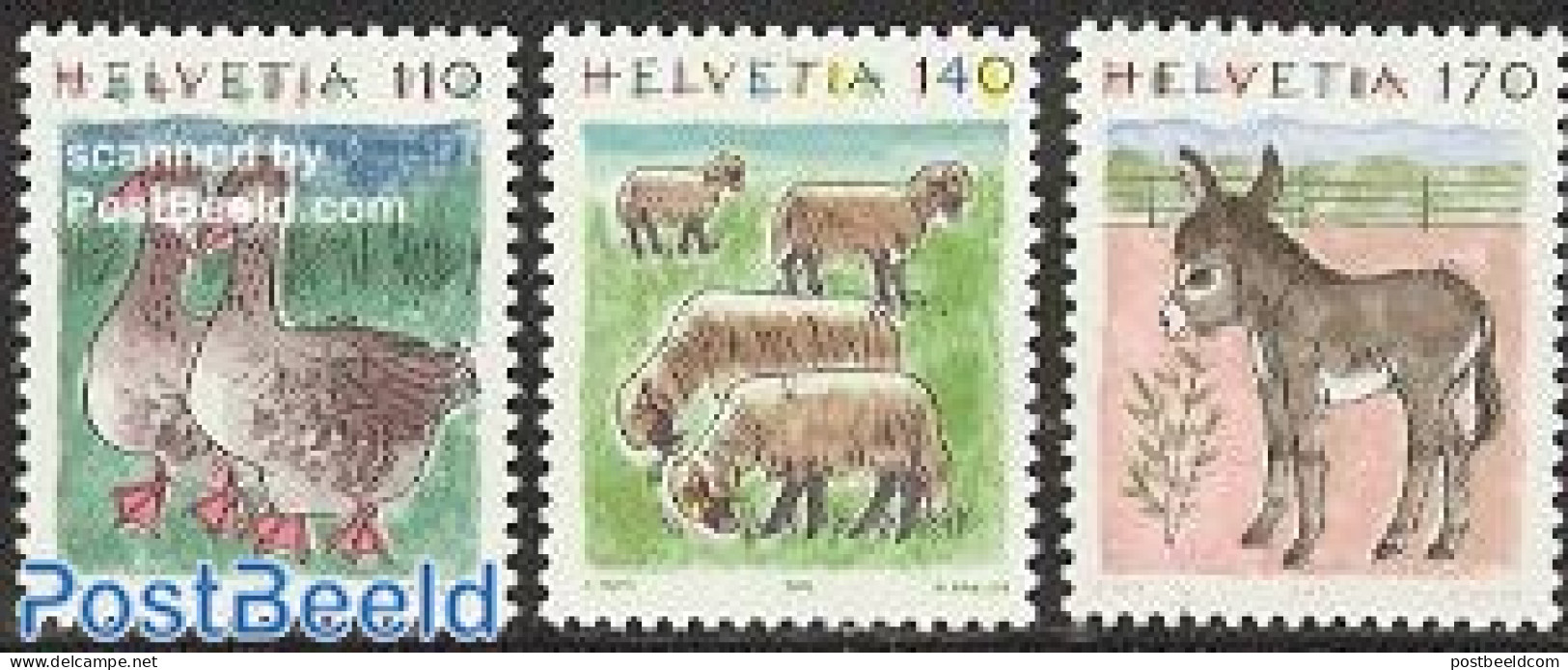 Switzerland 1995 Definitives, Animals 3v, Mint NH, Nature - Animals (others & Mixed) - Birds - Cattle - Ducks - Geese - Unused Stamps