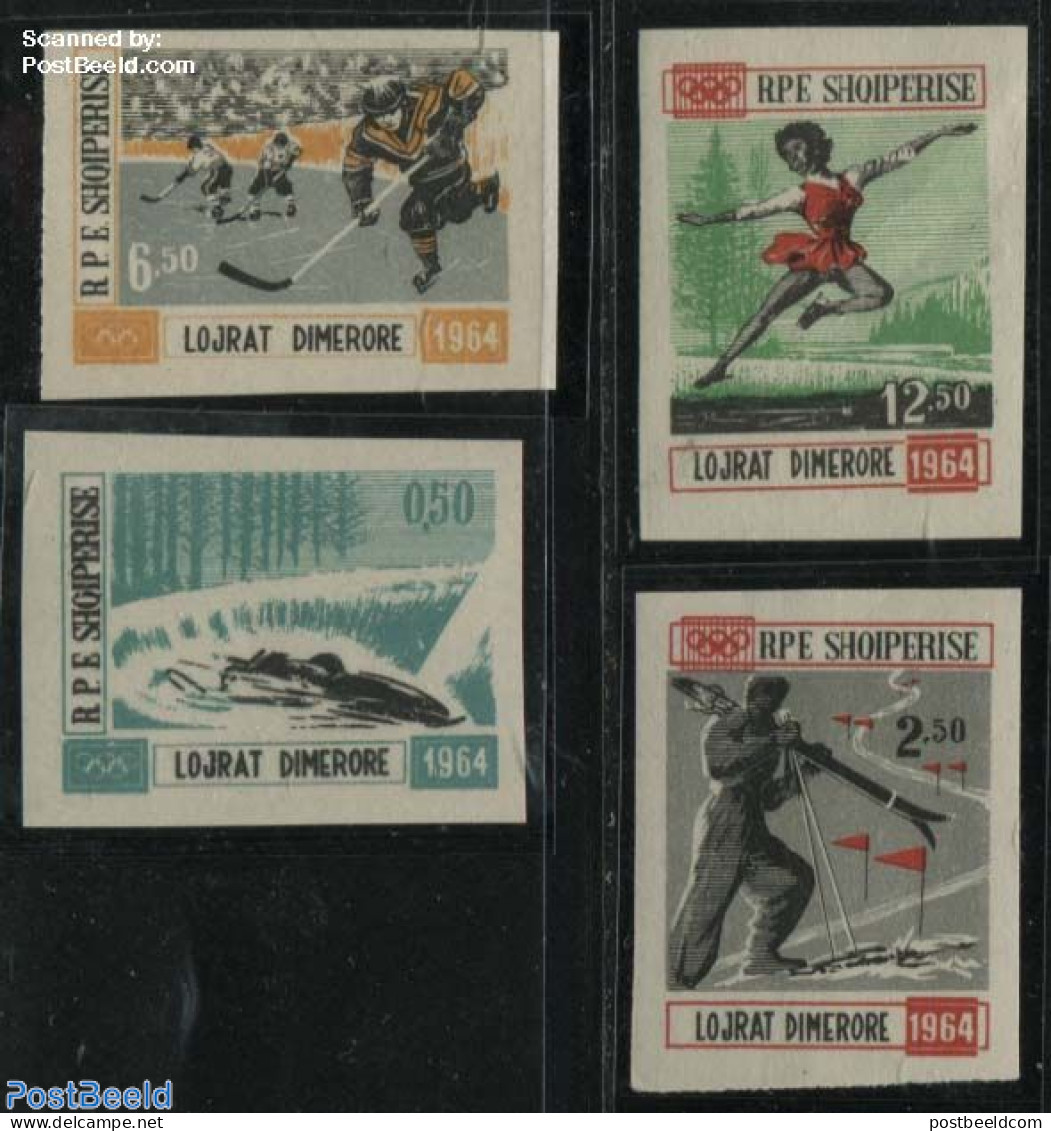 Albania 1963 Olympic Winter Games 4v Imperforated, Mint NH, Sport - (Bob) Sleigh Sports - Ice Hockey - Olympic Winter .. - Winter (Other)