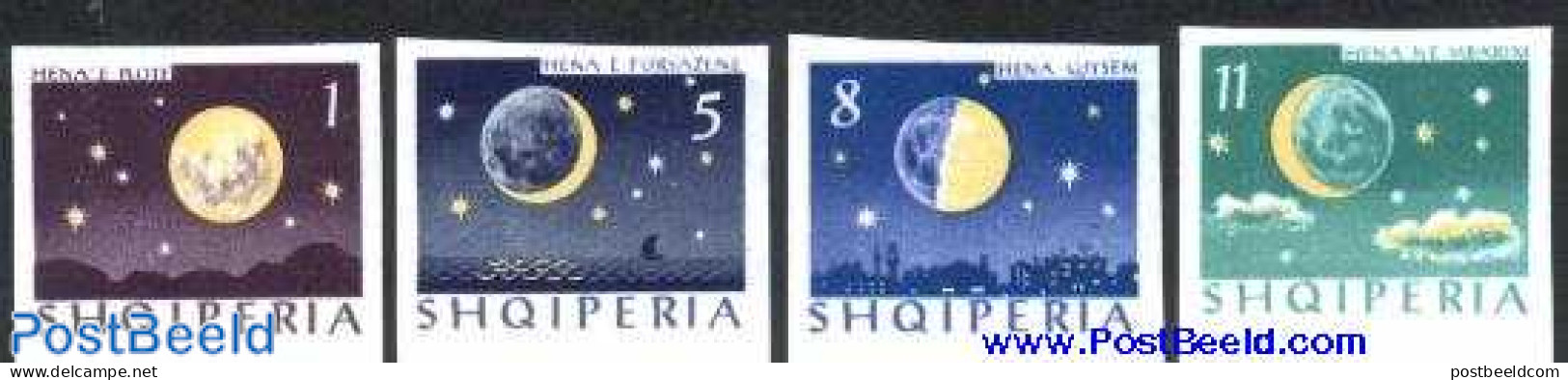 Albania 1964 Moon Phases 4v Imperforated, Mint NH, Science - Astronomy - Astrología