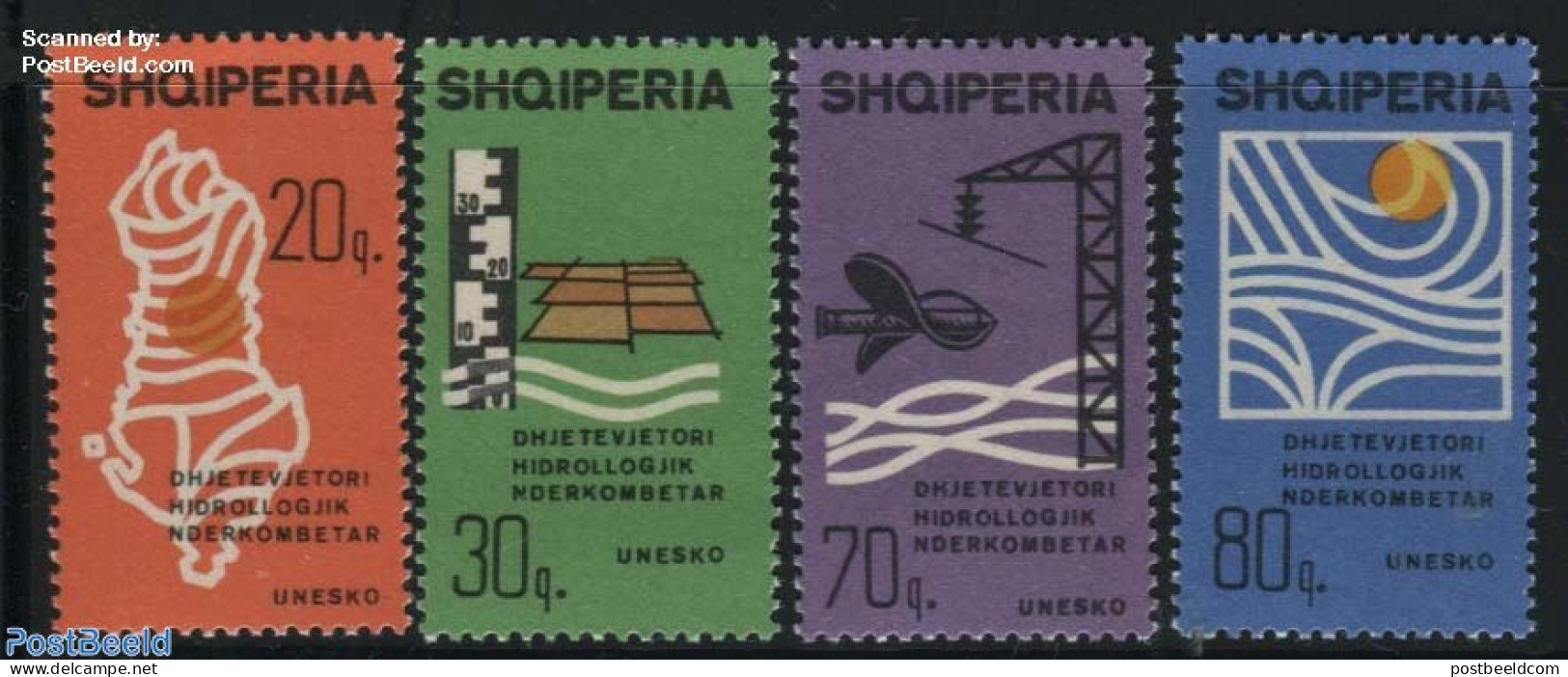 Albania 1966 UNESCO Water Plan 4v, Mint NH, History - Nature - Science - Unesco - Water, Dams & Falls - Energy - Albanien