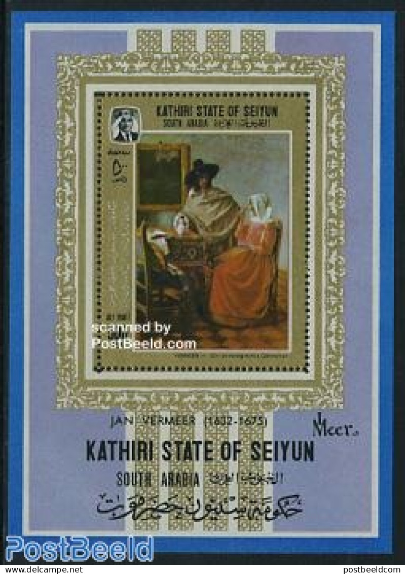 Aden 1967 Seiyun, Vermeer Painting S/s, Mint NH, History - Netherlands & Dutch - Art - Paintings - Geographie