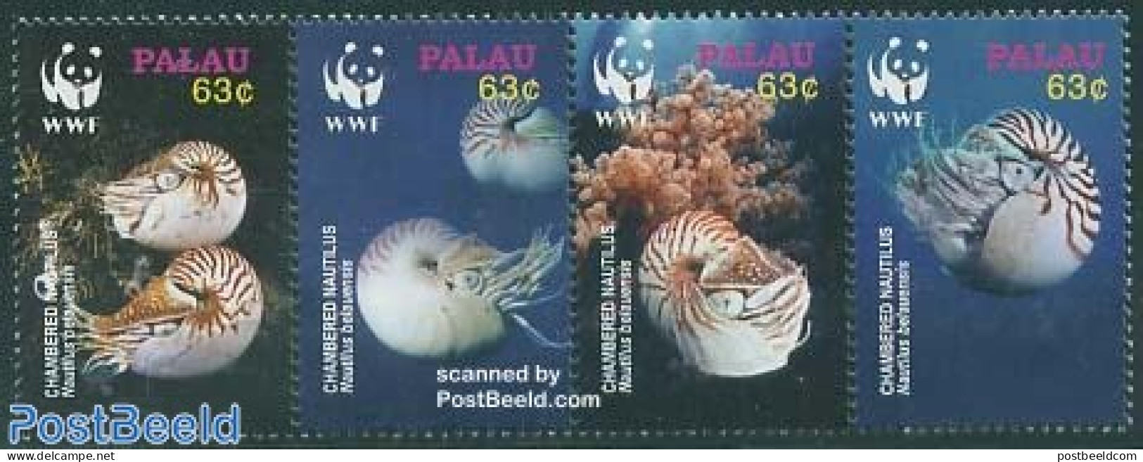 Palau 2006 WWF, Nautilus 4v [:::], Mint NH, Nature - Shells & Crustaceans - World Wildlife Fund (WWF) - Mundo Aquatico