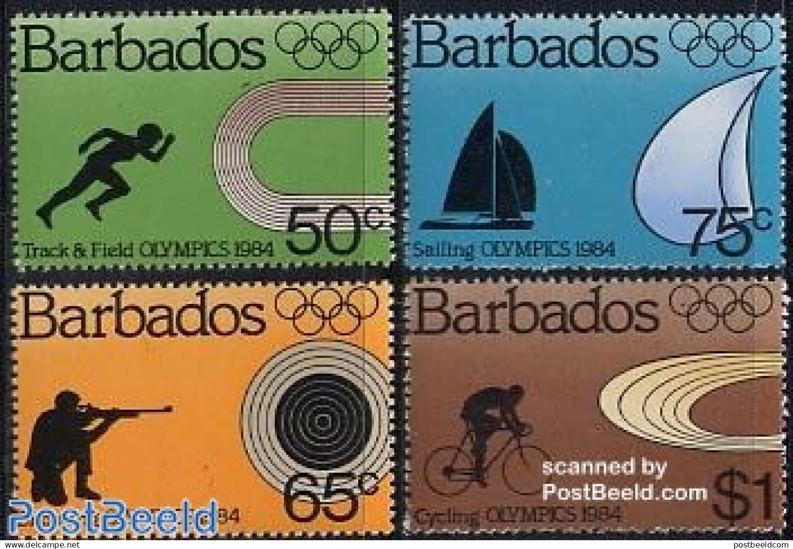 Barbados 1984 Olympic Games 4v, Mint NH, Sport - Cycling - Olympic Games - Sailing - Shooting Sports - Cycling