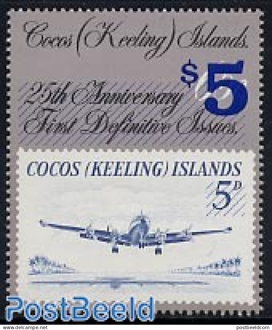 Cocos Islands 1990 Overprint 1v, Mint NH, Transport - Stamps On Stamps - Aircraft & Aviation - Stamps On Stamps