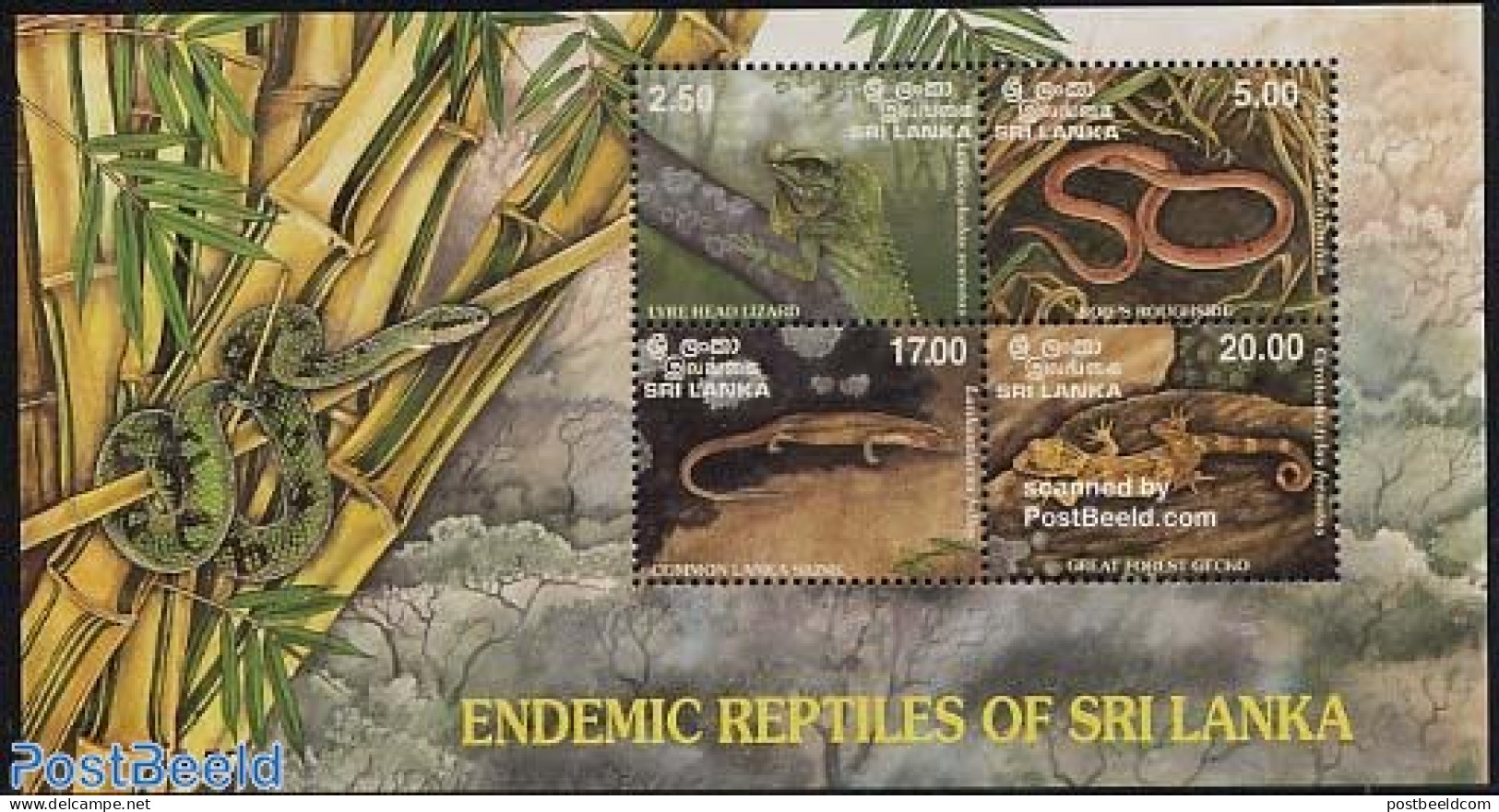 Sri Lanka (Ceylon) 1997 Reptiles S/s, Mint NH, Nature - Reptiles - Snakes - Sri Lanka (Ceylan) (1948-...)