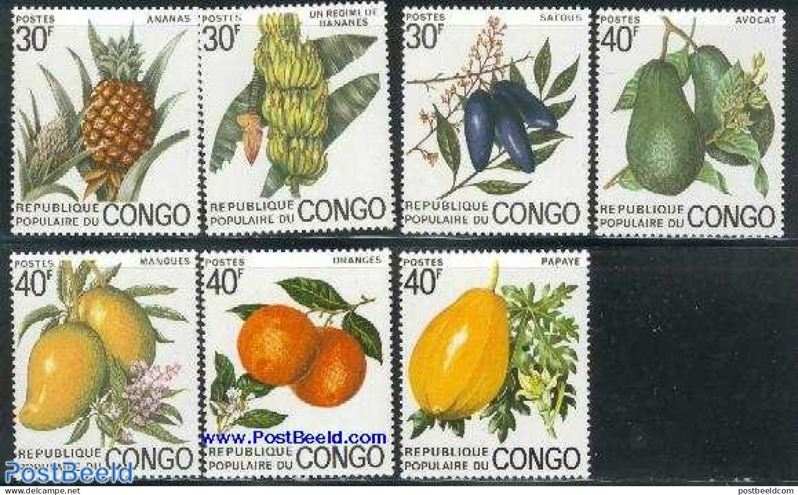 Congo Republic 1974 Fruits 7v, Mint NH, Nature - Fruit - Obst & Früchte