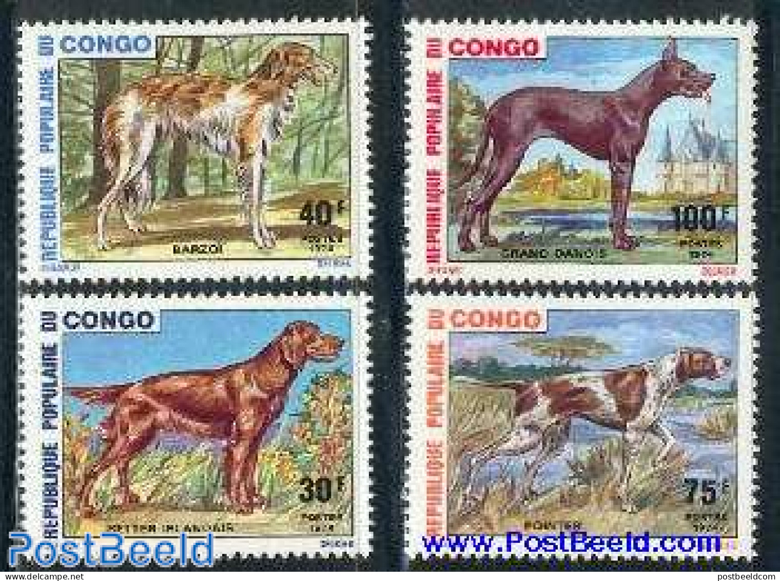Congo Republic 1974 Dogs 4v, Mint NH, Nature - Dogs - Andere & Zonder Classificatie