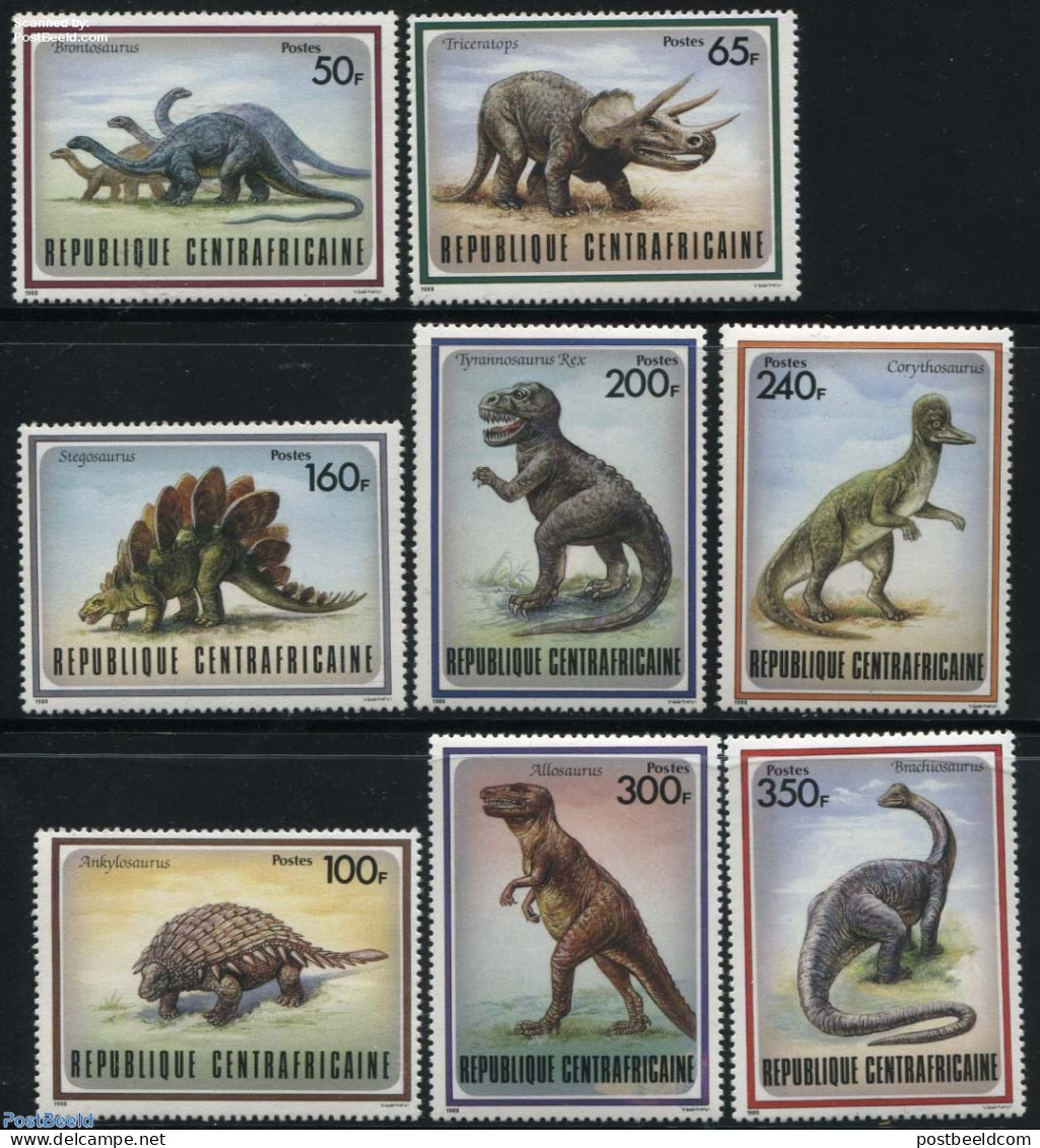 Central Africa 1988 Prehistoric Animals 8v, Mint NH, Nature - Prehistoric Animals - Préhistoriques