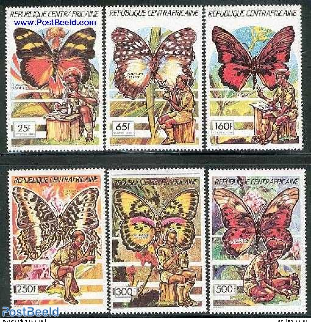Central Africa 1990 Scouting, Butterflies 6v, Mint NH, Nature - Sport - Butterflies - Scouting - Zentralafrik. Republik