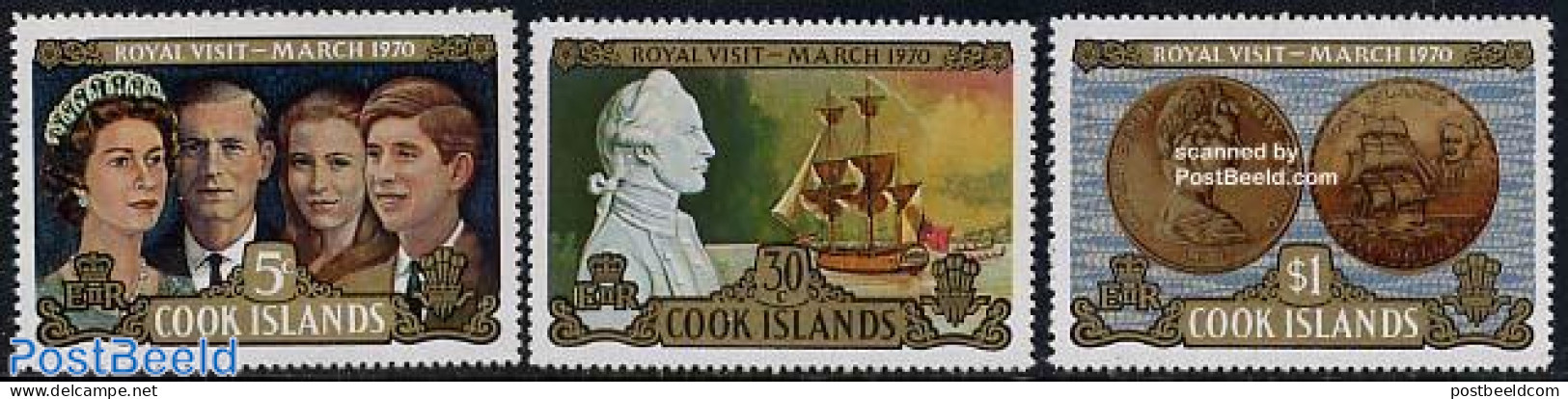 Cook Islands 1970 Royal Visit 3v, Mint NH, History - Transport - Various - Explorers - Kings & Queens (Royalty) - Ship.. - Explorateurs