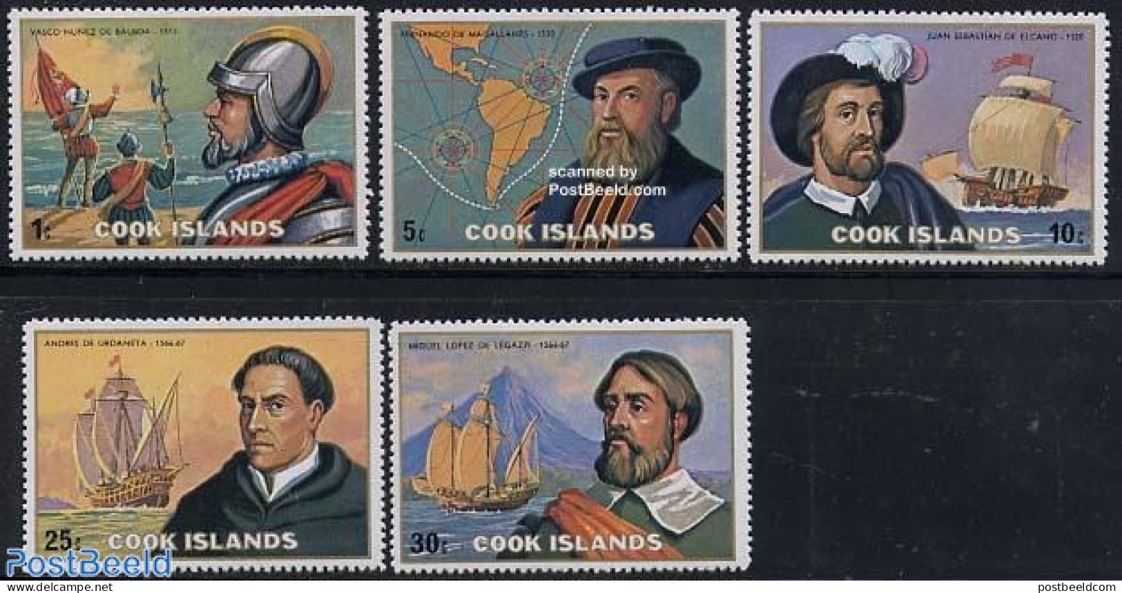 Cook Islands 1975 Discoveries 5v, Mint NH, History - Transport - Various - Explorers - History - Ships And Boats - Maps - Esploratori