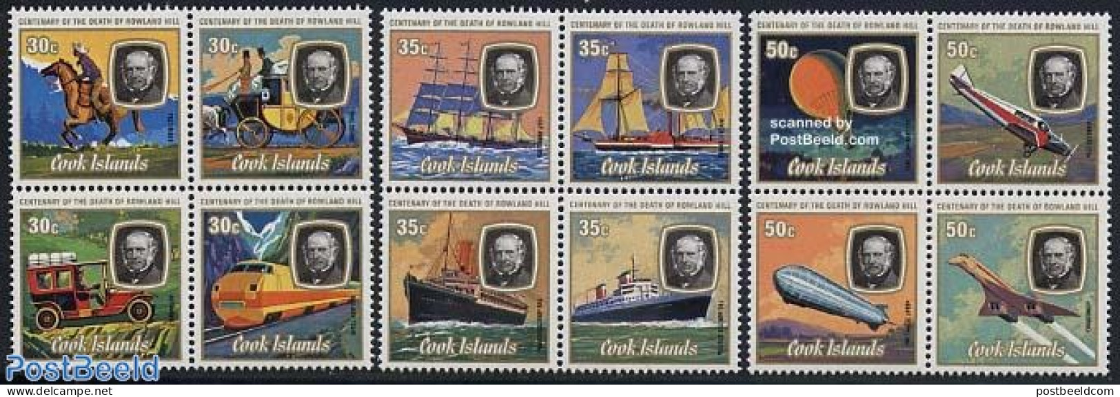 Cook Islands 1979 Sir Rowland Hill 3x4v [+], Mint NH, Nature - Transport - Horses - Post - Sir Rowland Hill - Automobi.. - Post