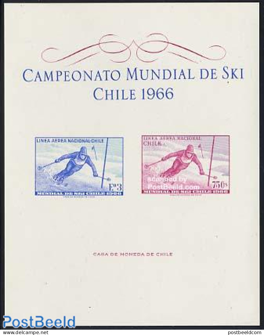 Chile 1966 Skiing Imperforated Sheet, Mint NH, Sport - Skiing - Ski