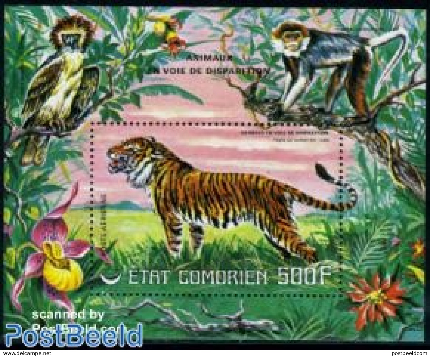 Comoros 1977 Endangered Animals S/s, Mint NH, Nature - Animals (others & Mixed) - Cat Family - Orchids - Comoros