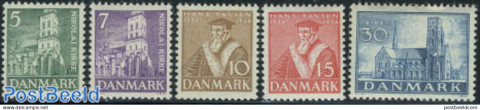 Denmark 1936 400 Years Reformation 5v, Unused (hinged), Religion - Churches, Temples, Mosques, Synagogues - Religion - Neufs