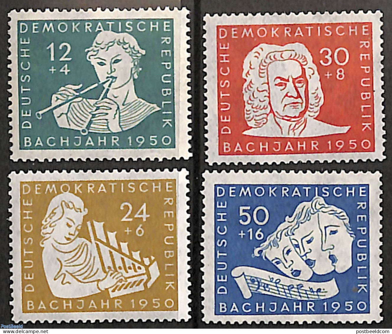 Germany, DDR 1950 J.S. Bach 4v, Mint NH, Performance Art - Music - Musical Instruments - Staves - Ongebruikt