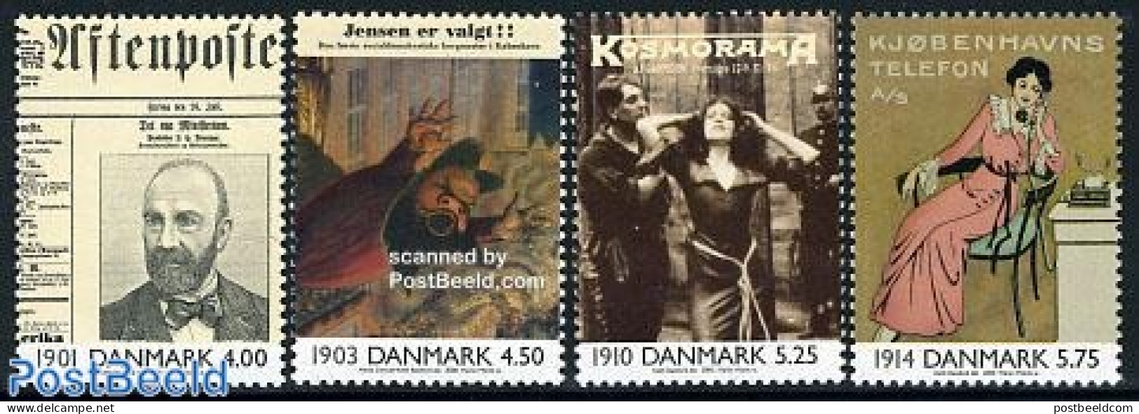 Denmark 2000 20th Century Events 4v, Mint NH, History - Performance Art - Science - History - Newspapers & Journalism .. - Nuovi