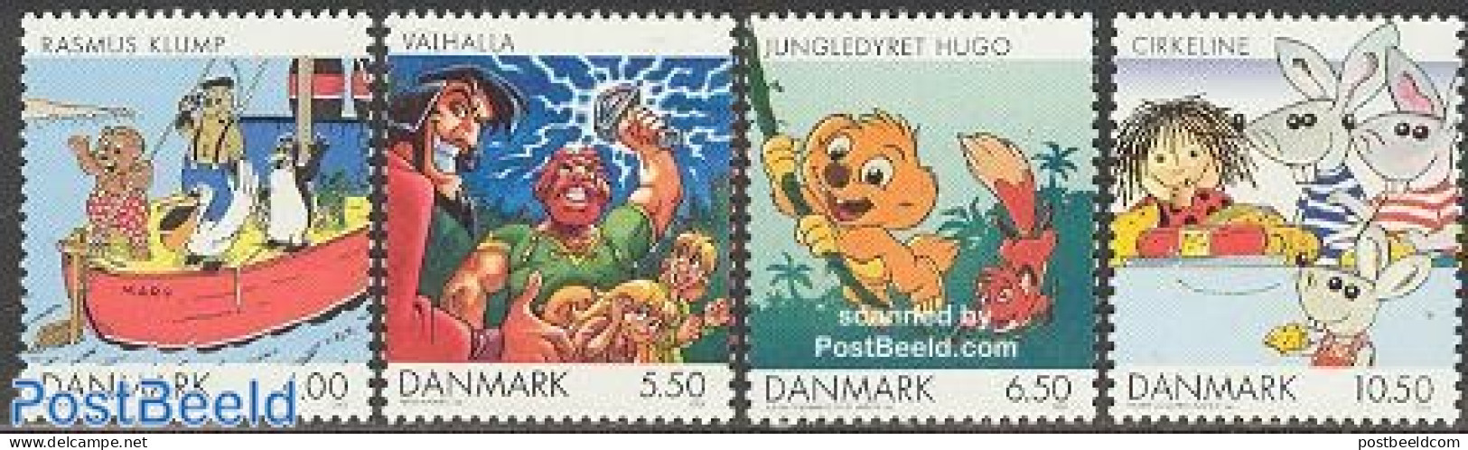 Denmark 2002 Comics 4v, Mint NH, Nature - Transport - Penguins - Ships And Boats - Art - Comics (except Disney) - Unused Stamps