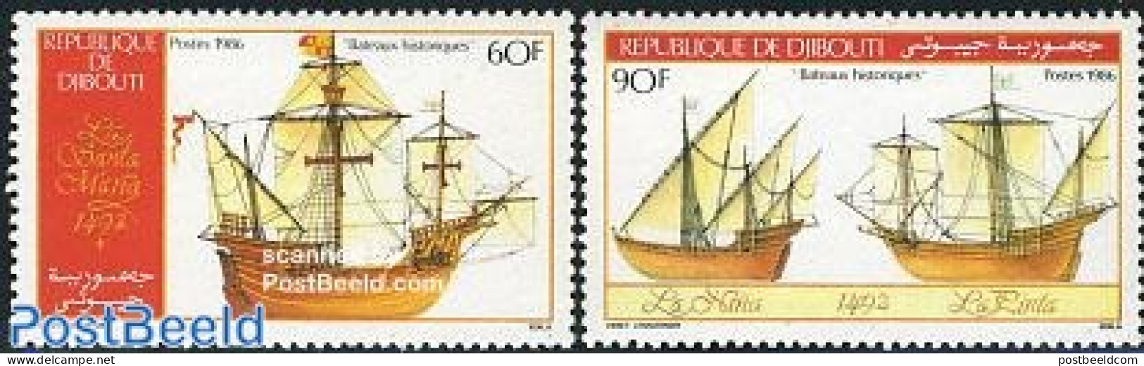 Djibouti 1986 Historical Ships 2v, Mint NH, Transport - Ships And Boats - Barcos