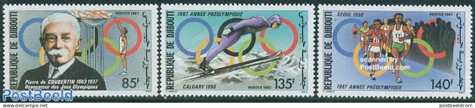 Djibouti 1987 Preolympic Year 3v, Mint NH, Sport - Olympic Games - Skiing - Sport (other And Mixed) - Skisport