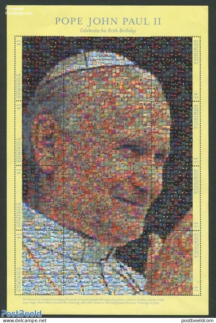 Dominica 2000 Pope John Paul II 8v M/s, Mosaic, Mint NH, Religion - Pope - Papas