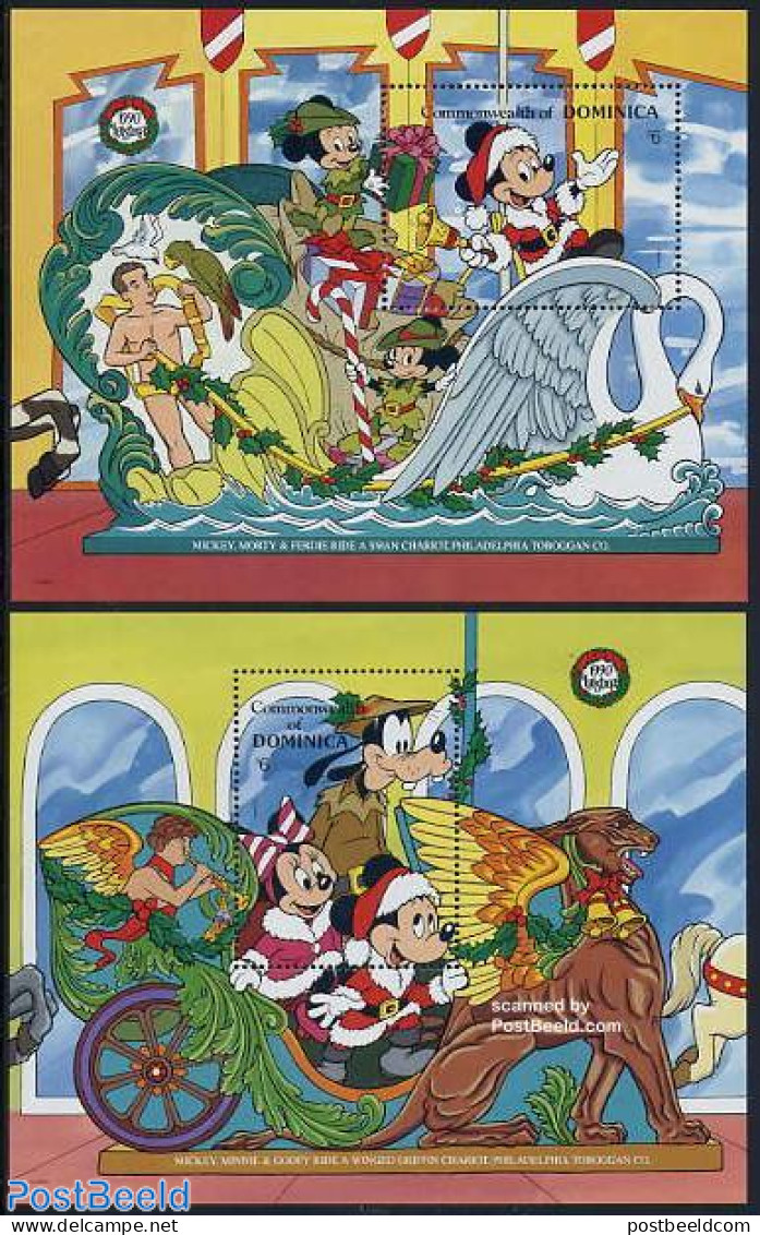 Dominica 1990 Christmas, Disney 2 S/s, Mint NH, Religion - Various - Christmas - Fairs - Art - Disney - Kerstmis