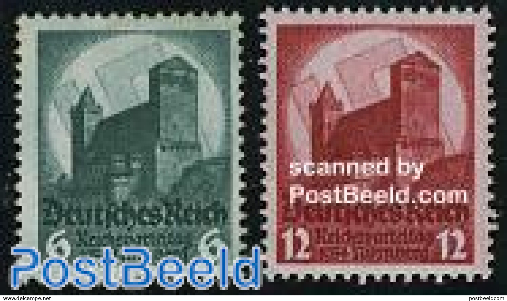 Germany, Empire 1934 Nurnberg Party Day 2v, Mint NH, Art - Castles & Fortifications - Unused Stamps