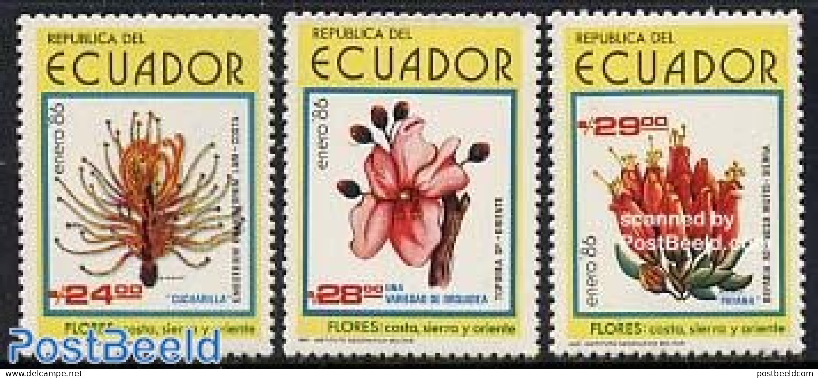 Ecuador 1986 Flowers 3v, Mint NH, Nature - Flowers & Plants - Ecuador