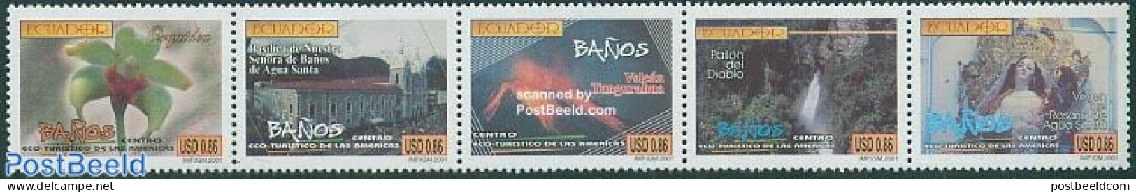 Ecuador 2001 Banos 5v [::::], Mint NH, History - Nature - Geology - Orchids - Water, Dams & Falls - Ecuador